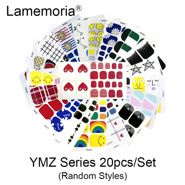 10/20pcs Full Cover Wraps Nail Polish Stickers Strips Plain Nail Art Decorations Stripe Designs Glitter Powder Manicure Tips YMZ-20pcs random