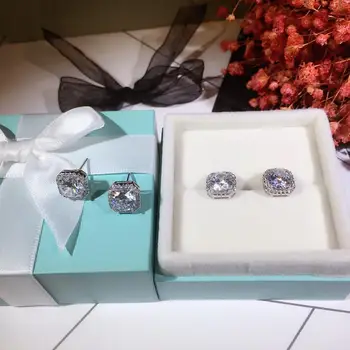 

Creative Real 925 sterling silver Stud Earring Simulated Diamond Jewelry Engagement Wedding Earrings for Women Bridal Party Gift