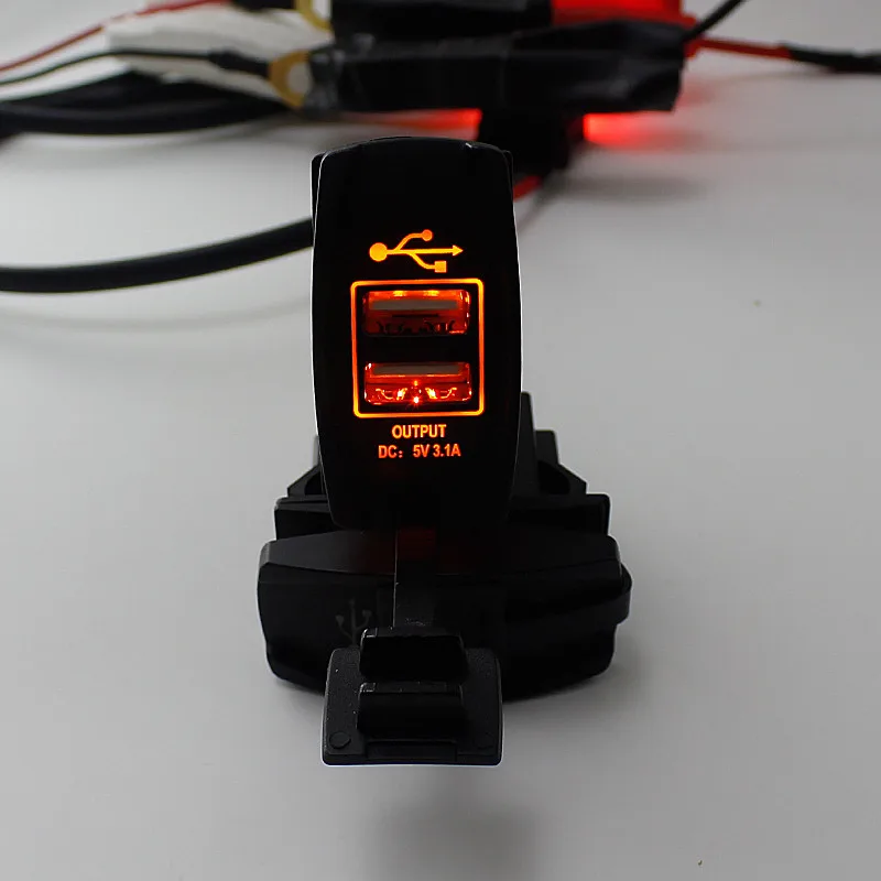 

USB Waterproof Cover12V 24V Car Auto Boat Accessory Orange LED Light Dual USB Charger Power Adapter Universal #G10
