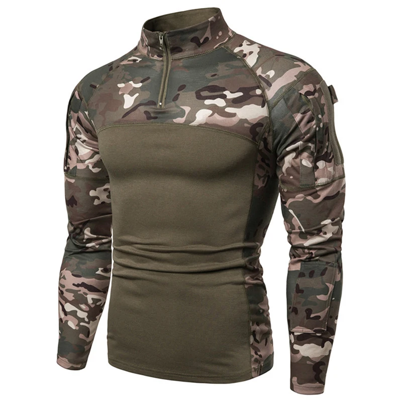 Мужская камуфляжная футболка для фитнеса с длинным рукавом, армейская Зеленая Мужская с О-образным вырезом, военная тактическая футболка, футболки, Охотничья военная игра, одежда D25
