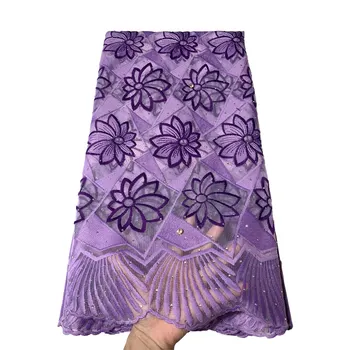 

African tulle embroidered cotton lace fabric African net lace fabric with stones for fashion dress f200317