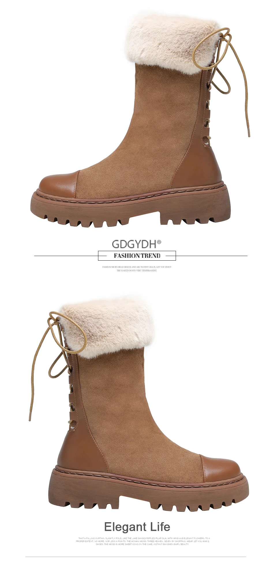 Gdgydh/ботинки на натуральном меху; зимняя теплая обувь; женские ботинки со шнуровкой сзади; зимние ботинки на низком каблуке с толстым плюшем внутри; женская кожаная обувь