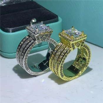 

Vintage Court Ring 925 sterling Silver Princess cut AAAAA cz stone Engagement Wedding band Rings For Women Jewelry Gift