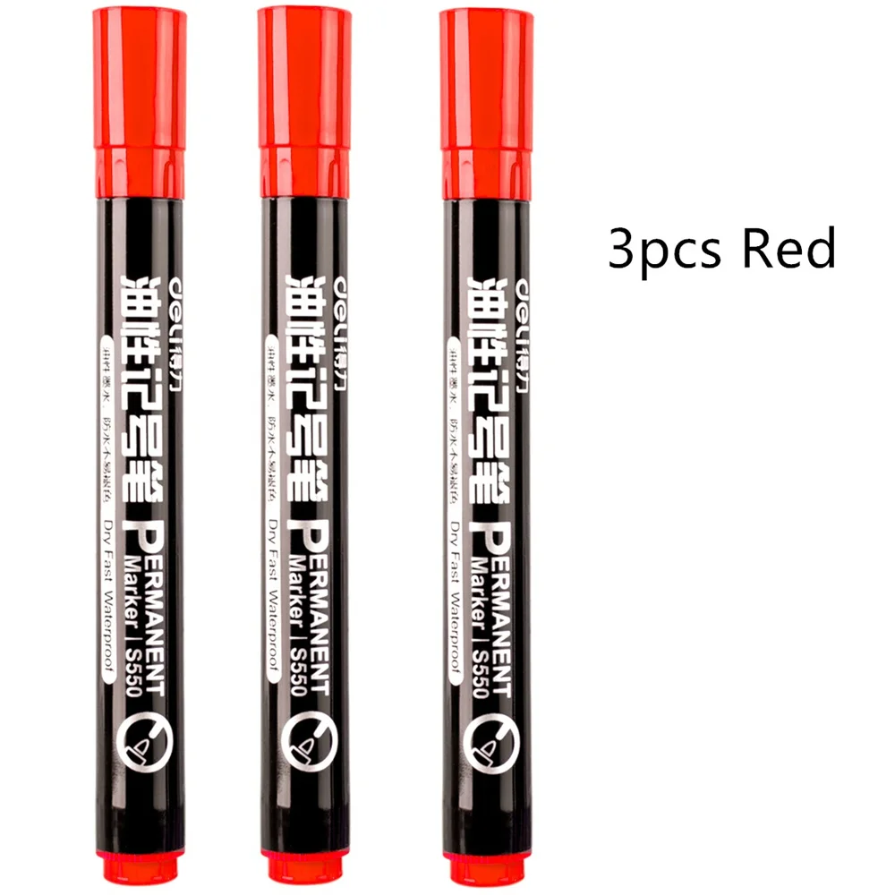 3pcs Red 3 шт. черный, синий, красный цвет Перманентный маркер набор водонепроницаемые масляные чернила на CD тканевая бумага металл керамика дерево Офис школа A6842 - Цвет: 3pcs Red