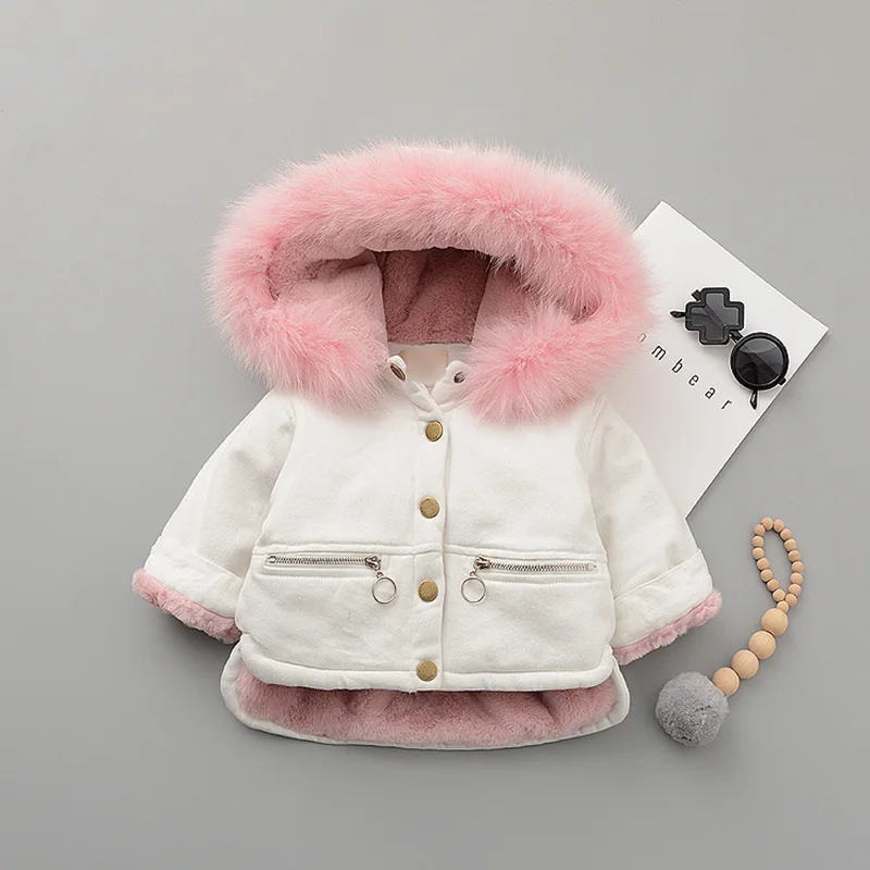 

Fur Hooded Girls Winter Jackets Fleece Liner Thick Warm Girls Down Parkas Winter Kids Outwear Jacket Fashion Baby Snowsuit Z717