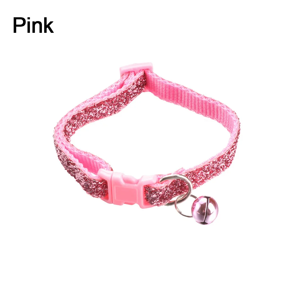 PINK 1 шт Красочный нейлон блесток колокольчик кулон регулируемый, для собак, кошек ошейник для щенка ожерелье с котенком с пряжкой кошки аксессуары для животных принадлежности - Цвет: PINK