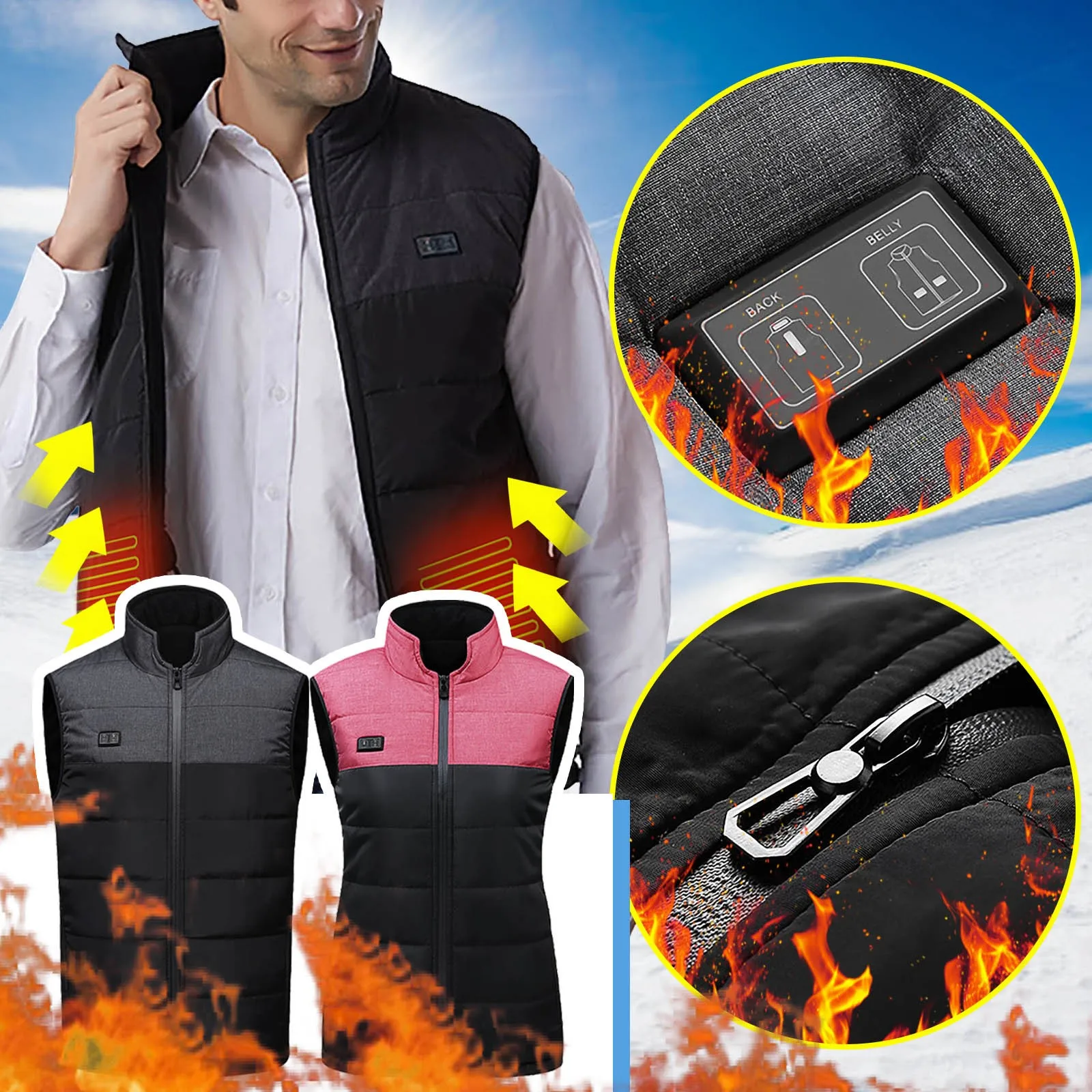 4Area Heated Vest Zones Electric Heated Jackets Men Women Sportswear