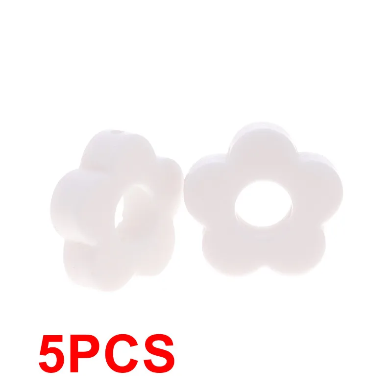 Flower -01 White Fkisbox 5pc Rodent Silicone Unicorn Baby Teether Beads Flower Mordedor BPA Free Infant Chewing Teething Necklace Bunny Cloud Fox - Цвет: Flower -01 White
