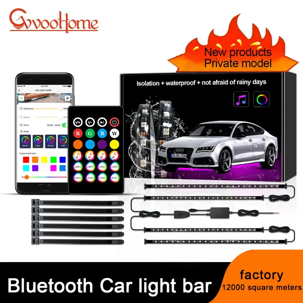 

4pcs Car Underglow Light Flexible Strip LED Remote /APP Control Car Led Neon Light RGB Decorative Atmosphere Lamp