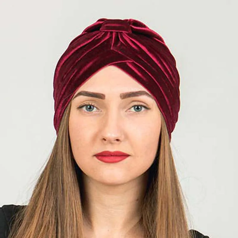 New Muslim Women Stretch Solid Velvet Turban Hats Chemo Beanie Bandana Scarf Head Wrap Cover Cap Hair Loss Accessories 6