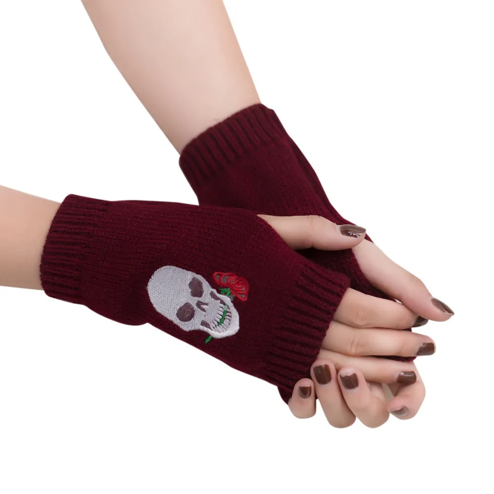 Тактические женские перчатки вязаные перчатки без пальцев Luvas зимние перчатки с черепом теплые Рукавицы Guantes тактильные Guantes Invierno Mujer# LR2 - Цвет: As Shown