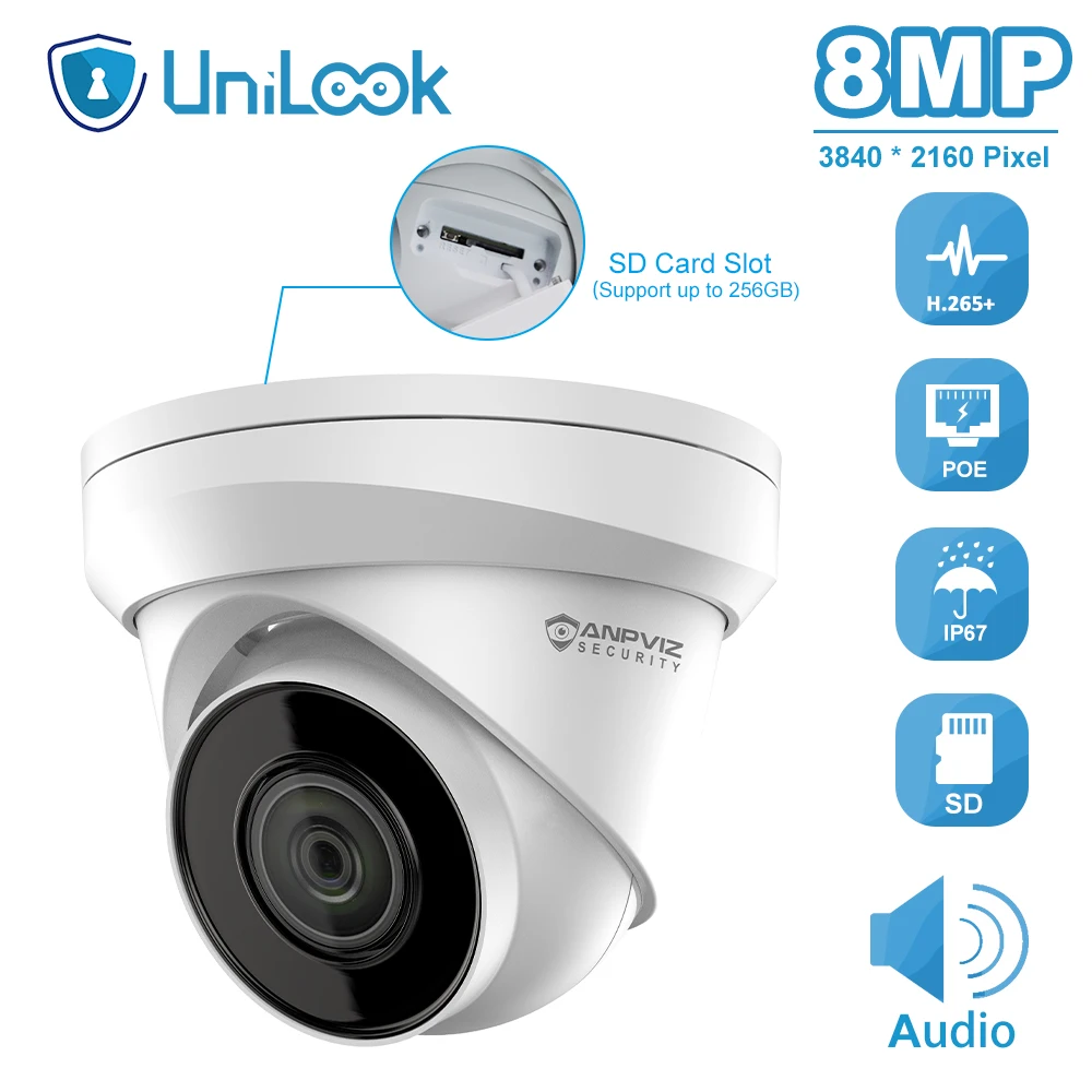 Hikvision OEM 5MP 8MP IP камера 4K Наружная односторонняя аудио POE CCTV Поддержка 256G sd-карта