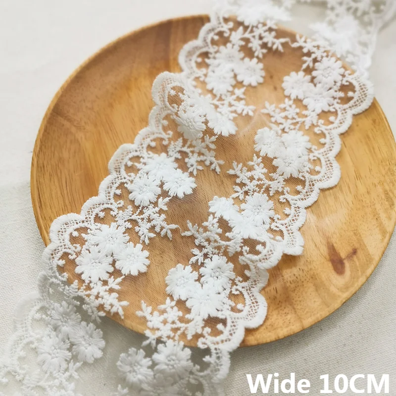 10CM Wide White Mesh Embroidered Flowers Guipure Lace Fabric Ribbon Collar Neckline Trim Curtains Dresses DIY Sewing Supplies | Дом и сад