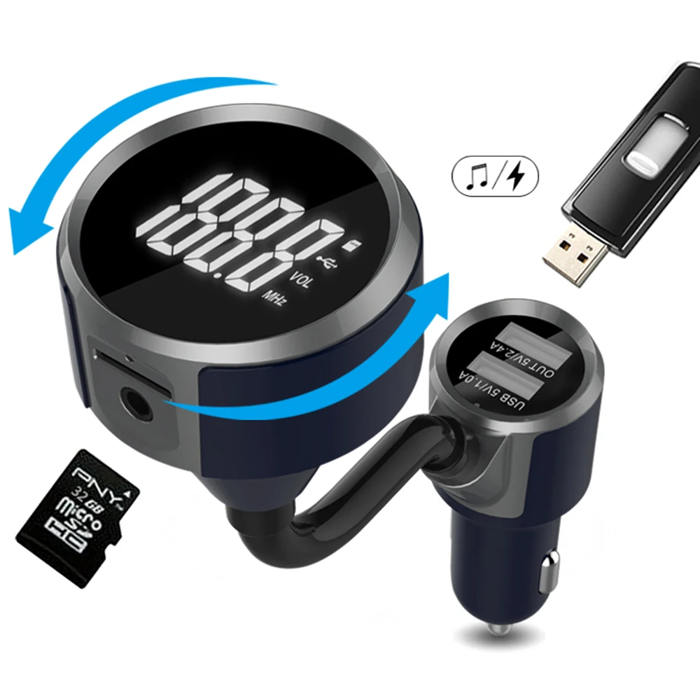 

Hands-free Bluetooth LCD Transmitter Stereo Music Player TF Card and USB Disk Playing Dual USB Smart Car Bluetooth Charger