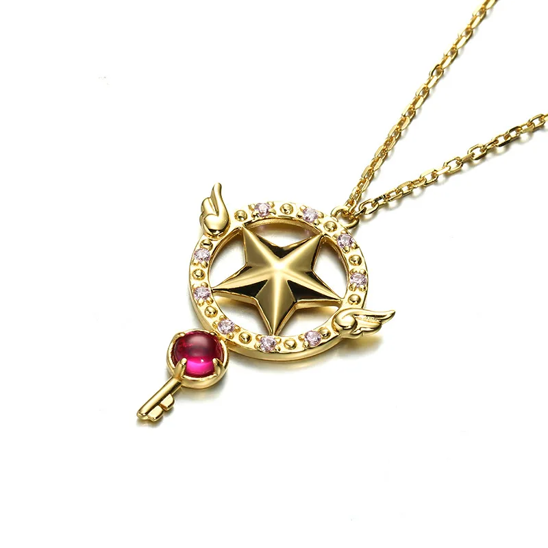 925 Sterling Silver Anime Card Captor Cardcaptor Sakura Necklace Sailor Moonlight Pendant Jewelry Women Girls Couple Lovers Gift 5