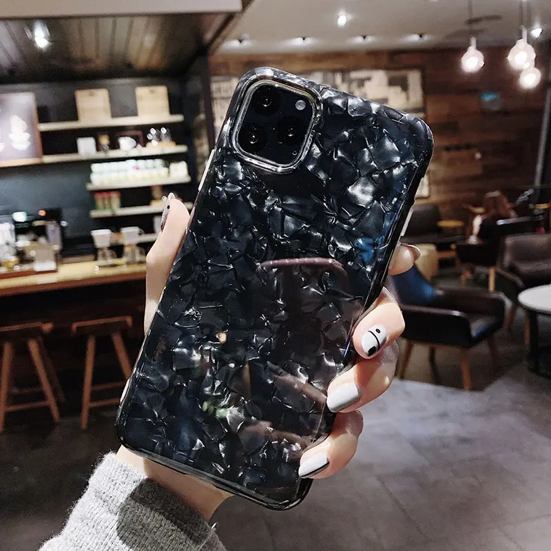 Глянцевый чехол для телефона iphone 11 11Pro Max 6 7 8 Plus, блестящая силиконовая ракушка, мягкий чехол из ТПУ для iphone X XS Max XR - Цвет: Black