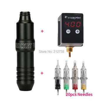 

New Tattoo Kit Rocket-V3 Tattoo Machine Pen Strong With Wireless Mini Tattoo Power RCA Connector Mix 20pcs Cartridge Needles