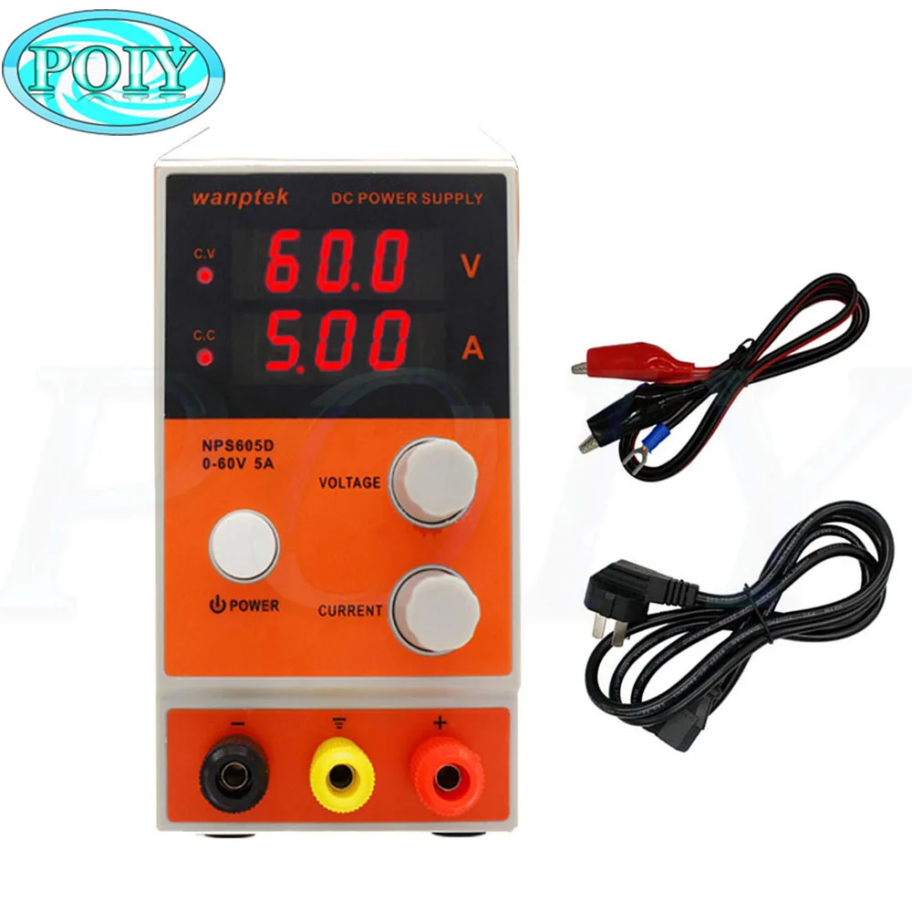 NPS605D мини лаборатория источника питания 60V 5A однофазный регулируемый цифровой Дисплей регулятор напряжения постоянного тока импульсный источник питания светодиодного табло