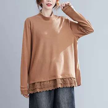 

Women Autumn Casual Blouses New Arrival 2020 Simple Style Vintage Turtleneck Solid Color Lace Ruffles Loose Female Tops S2208