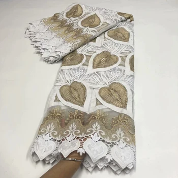 

Gold white African french net lace fabric 2020 high quality guipure cord lace Nigerian mesh tulle sewing materials wedding party