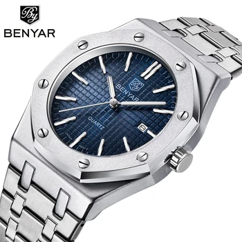 

Relogio Masculino BENYAR Watch Men Stainless Steel Top Luxury Brand Quartz Wristwatch Luminous Waterproof Mens Sports Watches