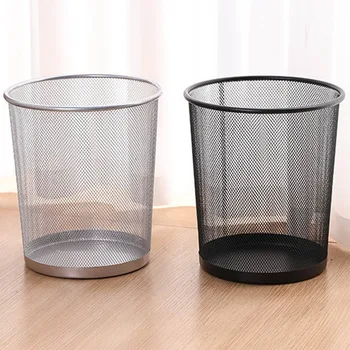 

Metal Mesh Round Trash Can Wrought Iron Kitchen Without Lid Bucket Paper Basket Bedroom Office Rubbish Organizer Waste Bins