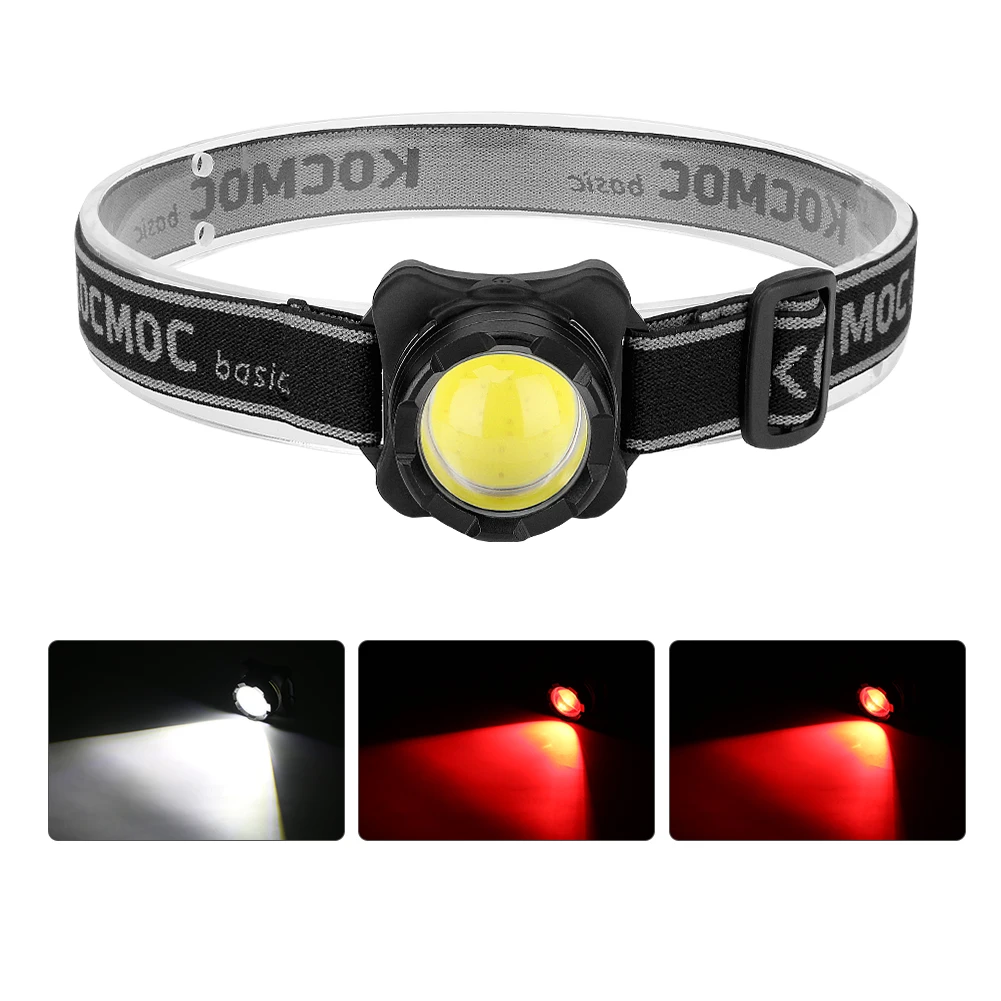 LED Headlamp USB Rechargeable Headlight COB Head Light with Built-in Battery Head Lamp 3 modes White Red Lighting