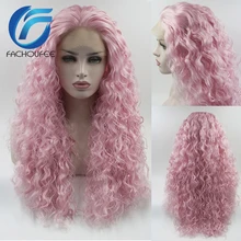 FACHOUFEE светильник, розовые синтетические волосы, парики на кружеве для женщин, вечерние, термостойкие волокна, длинные, глубокие, кудрявые, бесклеевые парики на кружеве