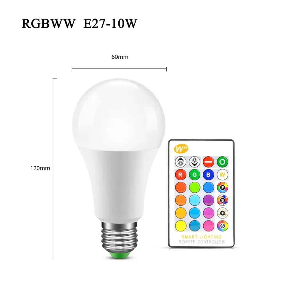 E27 10W RGBWW E14 E27 RGB светодиодный светильник лампа с дистанционным Управление Bombillas светодиодный потолочный светильник смарт-лампы AC 85-265 в ампулы светодиодный лампы 5 Вт 7 Вт - Испускаемый цвет: E27 10W RGBWW