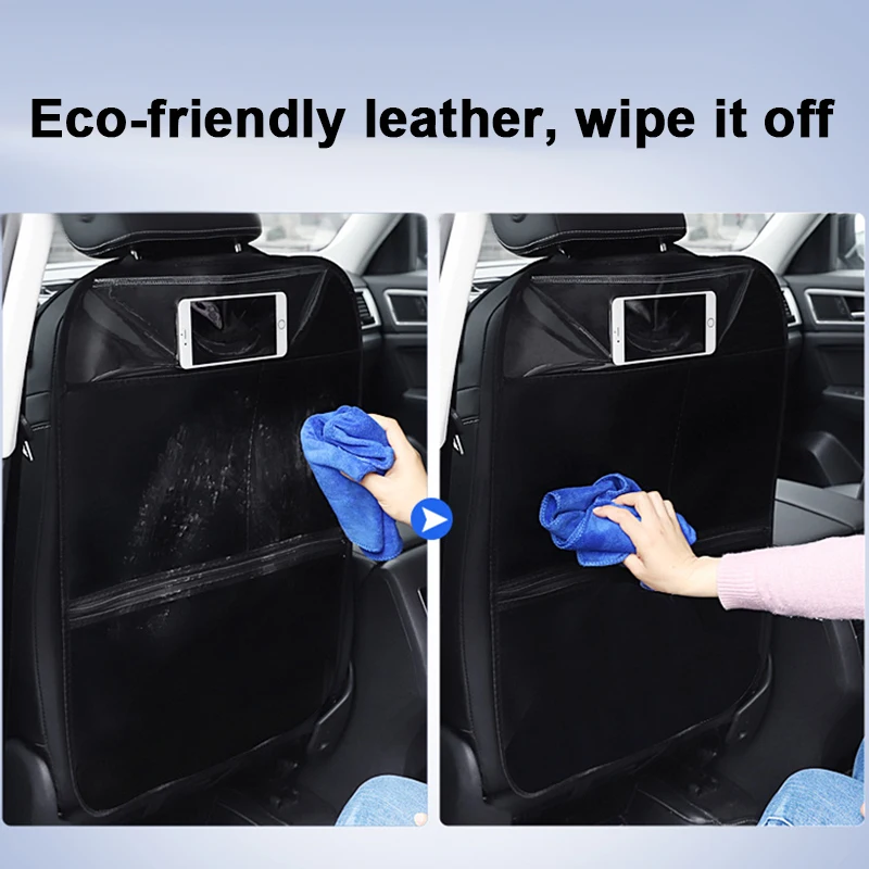 Pu Leather Car Seat Protection Cover Kids Anti-kick Pad Seat Back Organizer with Touch Screen Tablet Holder Protector for Kids