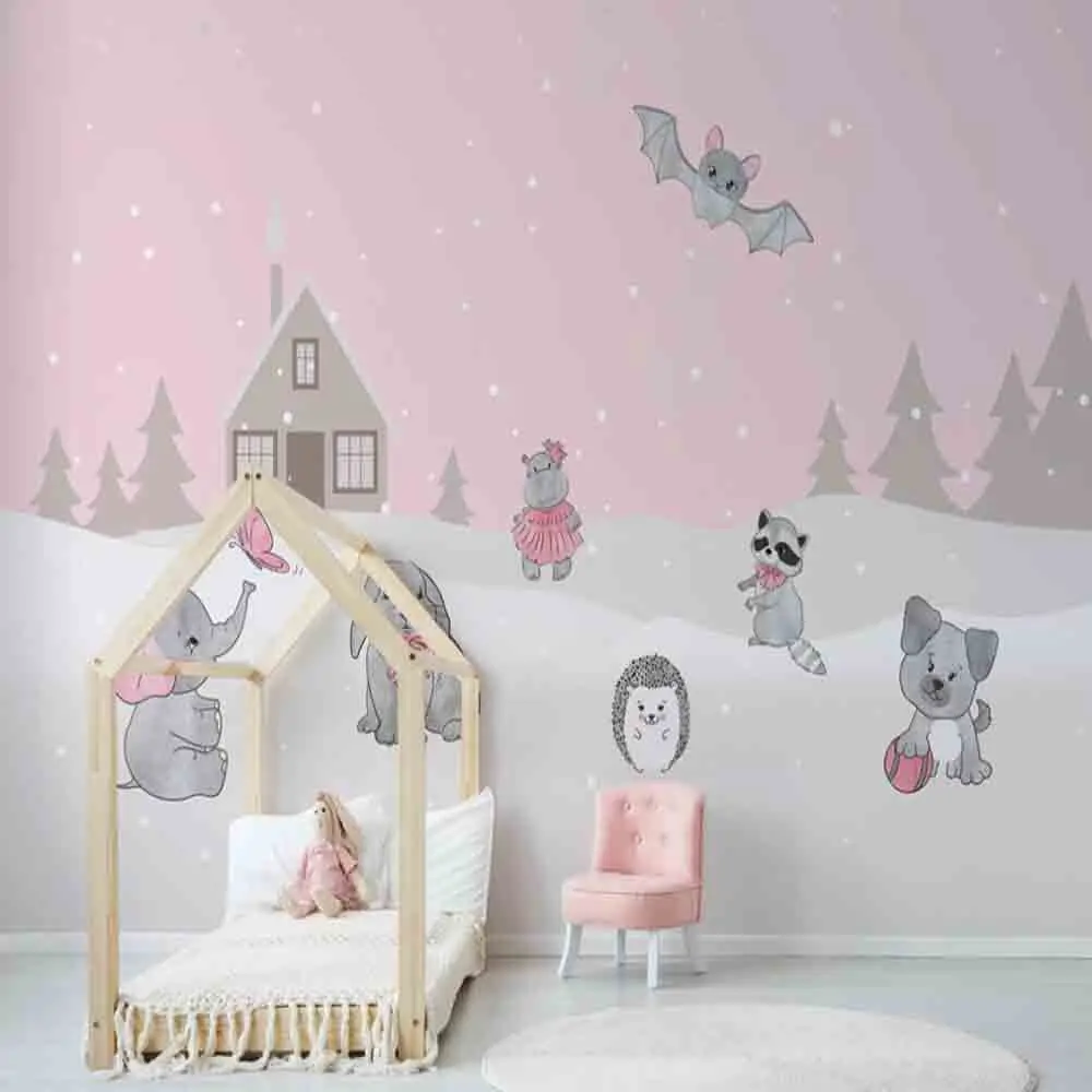 

Dropship Custom Large Wallpaper Mural Nordic Cartoon Animals Children's Room Background Wall Paper Mural Decorative Paintin