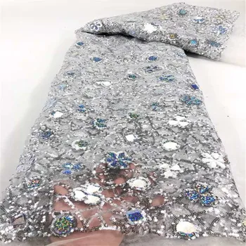 

Wonderful flowers and branches pattern made by sequins wedding dress fabric Free shipping French Tulle Lace Fabric ROF220 0-7