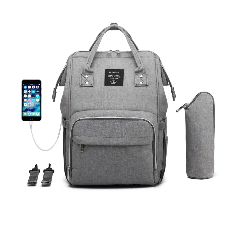 

LEQUEEN Diaper Bag USB Rechargeable Multi-Function Large Capacity Backpack Mommy Bag Backpack Mother's Bag