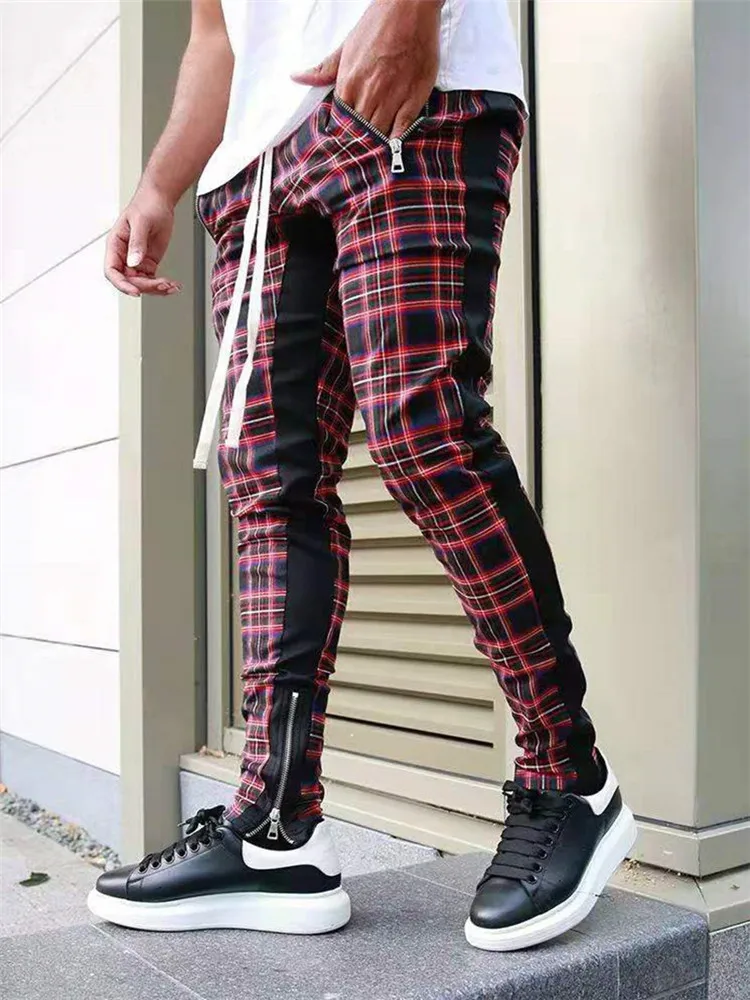 Men's Korean Version Checked Trouser Slim Casual Sports Pencil Pants