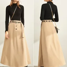 Amii Минималистичная шикарная юбка Осенняя новая юбка с карманами и буквенным поясом