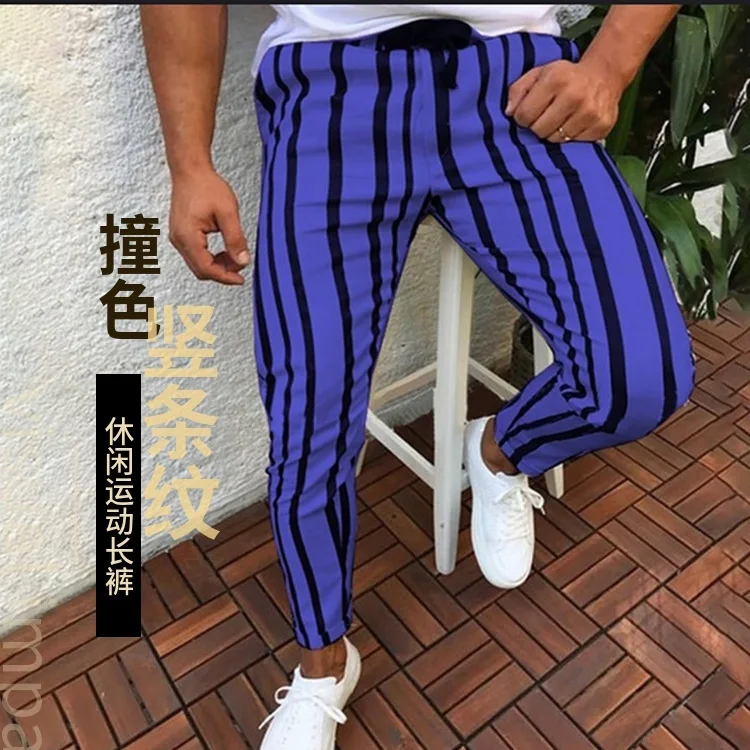 

2020New men's casual pants hipster striped printed pants street jogging pants