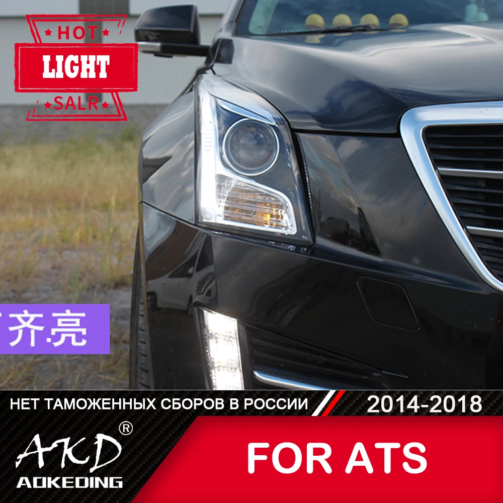 AKD 캐딜락 ATS L 헤드라이트용 전면 램프, 2014-2018 LED H7 Bi Xenon 전구 어셈블리 업그레이드, 동적 신호 자동차 액세서리, 2 개