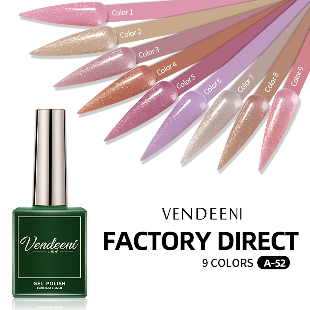

Vendeeni 15ml 9 Colors Glitter UV Gel Nail Polish Pink Sequins Polish Soak Off Long-lasting Gel Varnish Nail Art Design Varnish