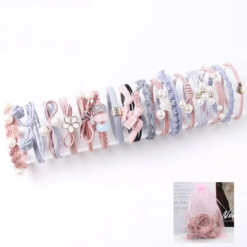 25PC Pure and Fresh Sweet starry sky Series Maiden Elastic Hair Bands Ribbon Flowers Pentagram Rabbit ears Hair Clips - Цвет: A7-16PC