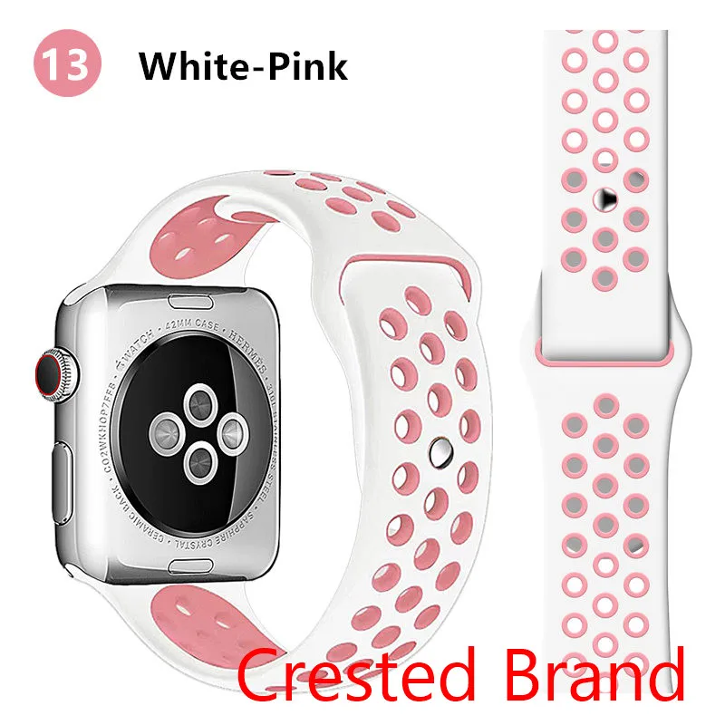 white light pink 13 Силиконовый ремешок для Apple watch band 44 мм/40 мм iWatch band 42 мм/38 мм дышащий спортивный ремешок для часов Браслет Apple watch 5 4 3 2 1 - Цвет ремешка: white light pink 13