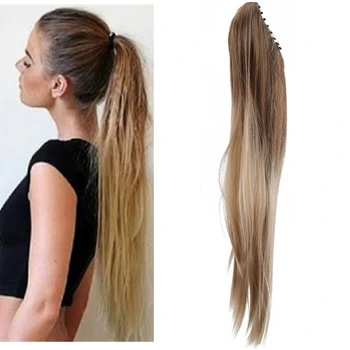 

Long Straight Claw Ponytail Clip In Hair Extensions Heat Resistant Synthetic False Hair Clip In Hair Tails Fake Pony Tails