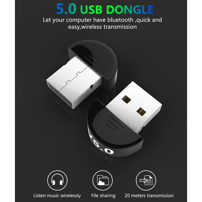 Bluetooth адаптер 5,0 USB Настольный компьютер Бесплатный блок Bluetooth аудио приемник ключ Музыкальный Аудио приемник передатчик Windows