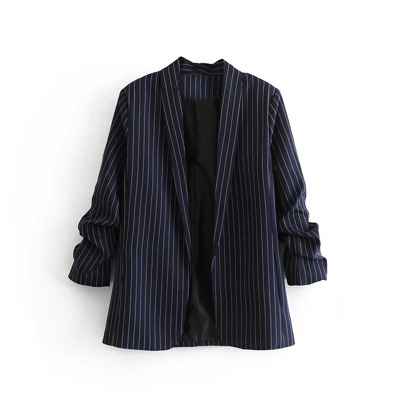 

blazer women 2020 Spring and autumn new casual buttonless striped pleated sleeve blazer women clothes Jackets for women top
