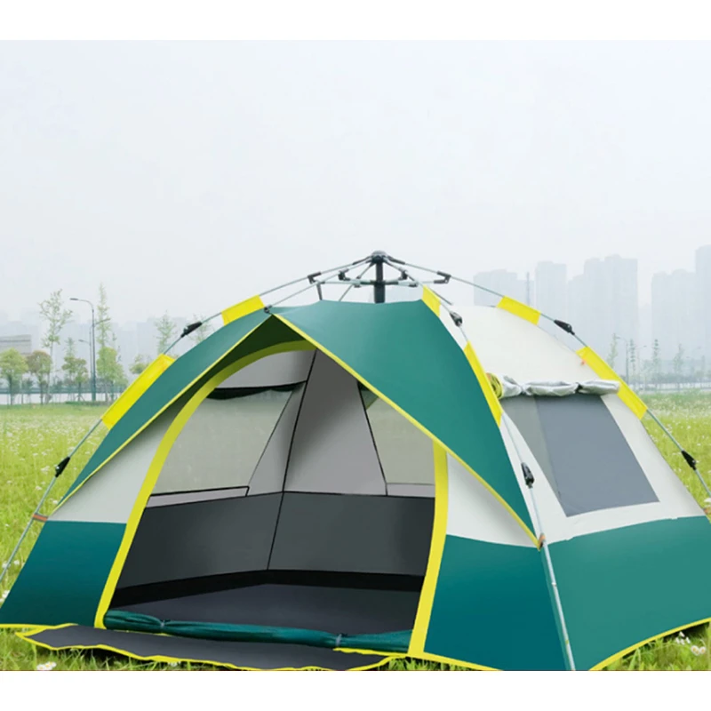 

One Door Three Windows Tourist Tent 3-4 People Camping Outdoor Automatic Quick Open 190T Silver Coated Cloth Beach Folding Tent