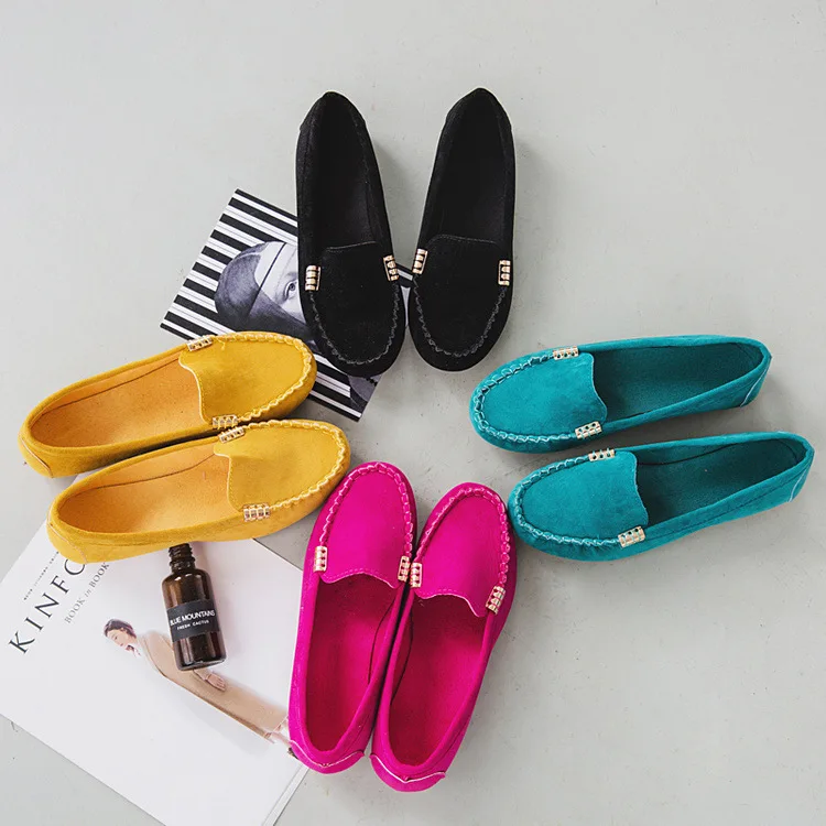 

2019 Spring And Summer New Style round-Toe Flat Heel Shallow Mouth Single Shoes Metal Buckle WOMEN'S Flat Shoes Casual Large Siz