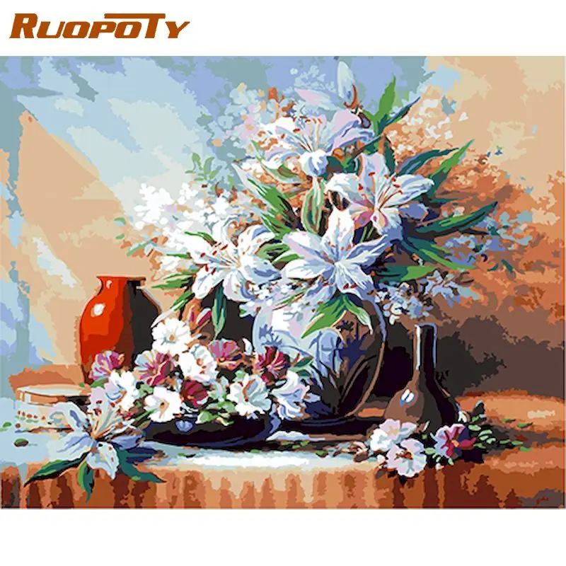 

RUOPOTY DIY Frame Flowers Oil Painting By Numbers Hand Painted Gift Acrylic Paint Drawing By Numbers Vase Decoration Kits