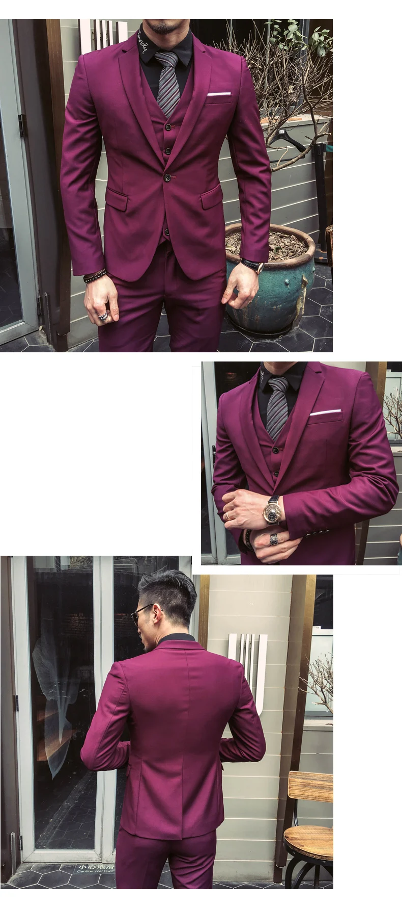 Оригинальная версия, приталенный мужской костюм, трехсекционный комплект, однотонный Универсальный костюм, деловой Повседневный маленький костюм, Лучший мужской костюм