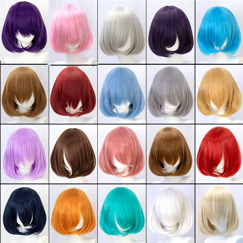 Trimableでdifei合成かつらショートbobストレートヘア前髪ピンク赤青紫女性ショートウィッグ Synthetic None Lace Wigs Aliexpress