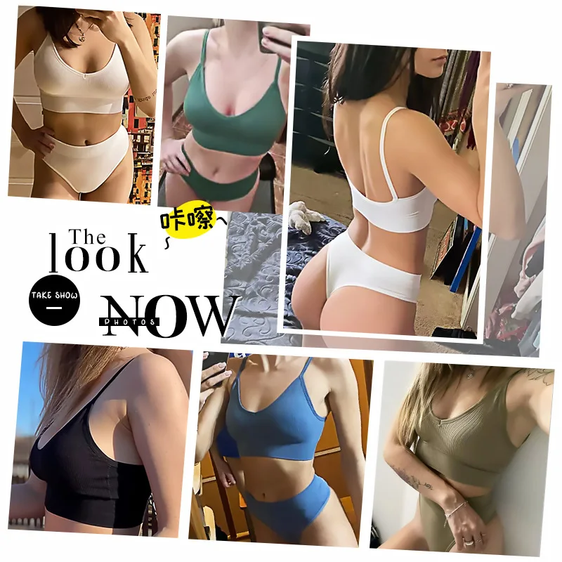 Women Lingerie Set Seamless Bra Bralette Thong Low Waist Panties Wire Free Wireless Brassiere Cotton Female Underwear