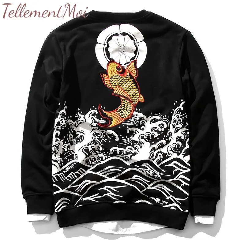 

Fish Embroidery Hoodies Pullover Streetwear Men Hip Hop Hoodie Sweatshirt Casual Loose Pullover Tops Autumn 2019 Plus Size M-5XL